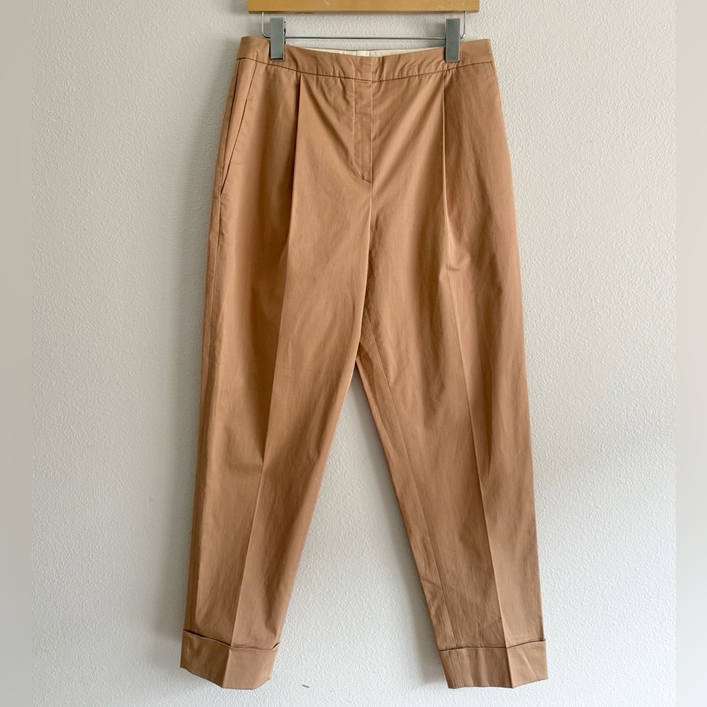ODEEH pleated tapered tan trousers pants‎ Women’s Sz 38/M